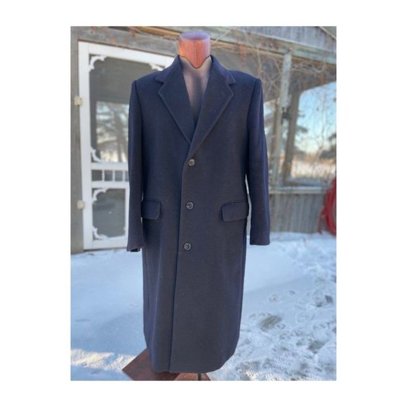 Vintage 80s Bay Club Black Peacoat Wool Cashmere Single Breast - Picture 1 of 13